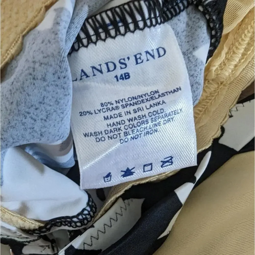 Lands' End Tankini Top Swimsuit Swim 14 B Cup Underwire Black White Floral - Picture 5 of 7